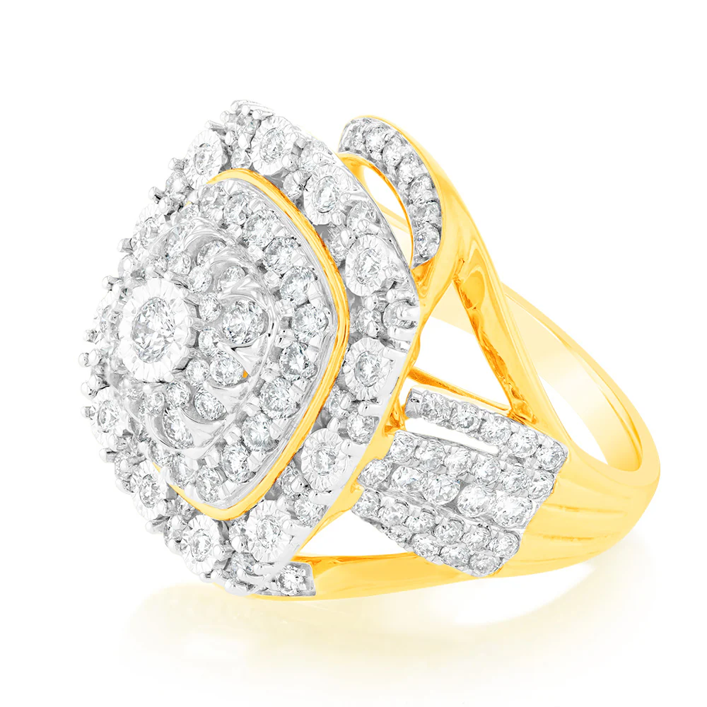Luminesce Lab Grown 2 Carat Diamond Cluster Ring in 9ct Yellow Gold - Image 5