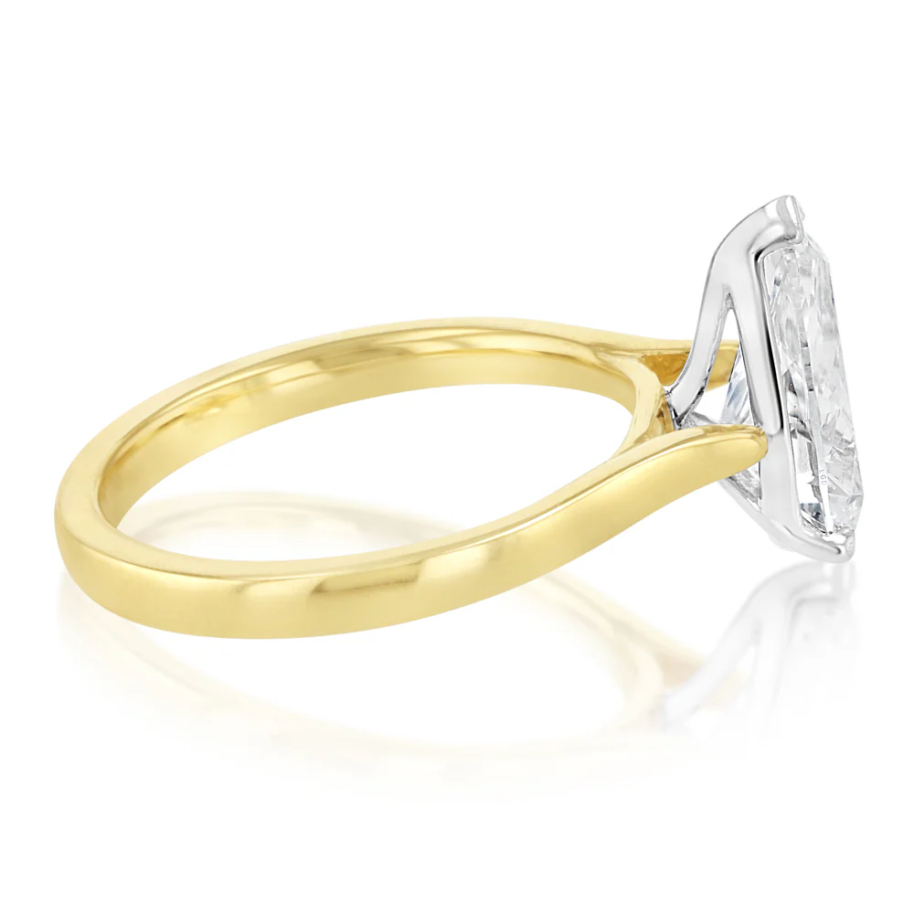 Luminesce Lab Grown 2 Carat Diamond Pear Solitaire Ring in 9ct Yellow and White Gold - Image 2