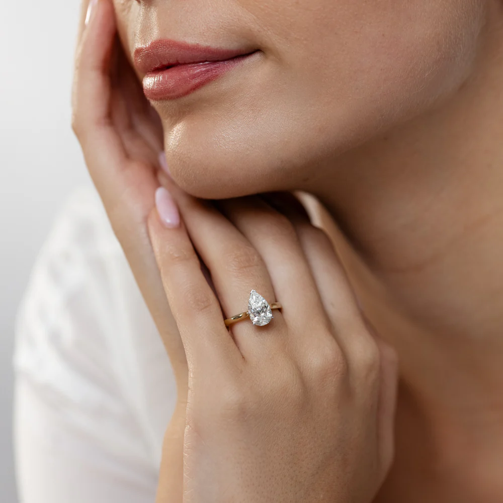 Luminesce Lab Grown 2 Carat Diamond Pear Solitaire Ring in 9ct Yellow and White Gold - Image 4