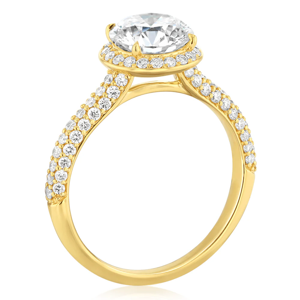 Luminesce Lab Grown 2 Carat Diamond Ring with 1.5 Carat Centre Diamond in 9ct Yellow Gold - Image 3
