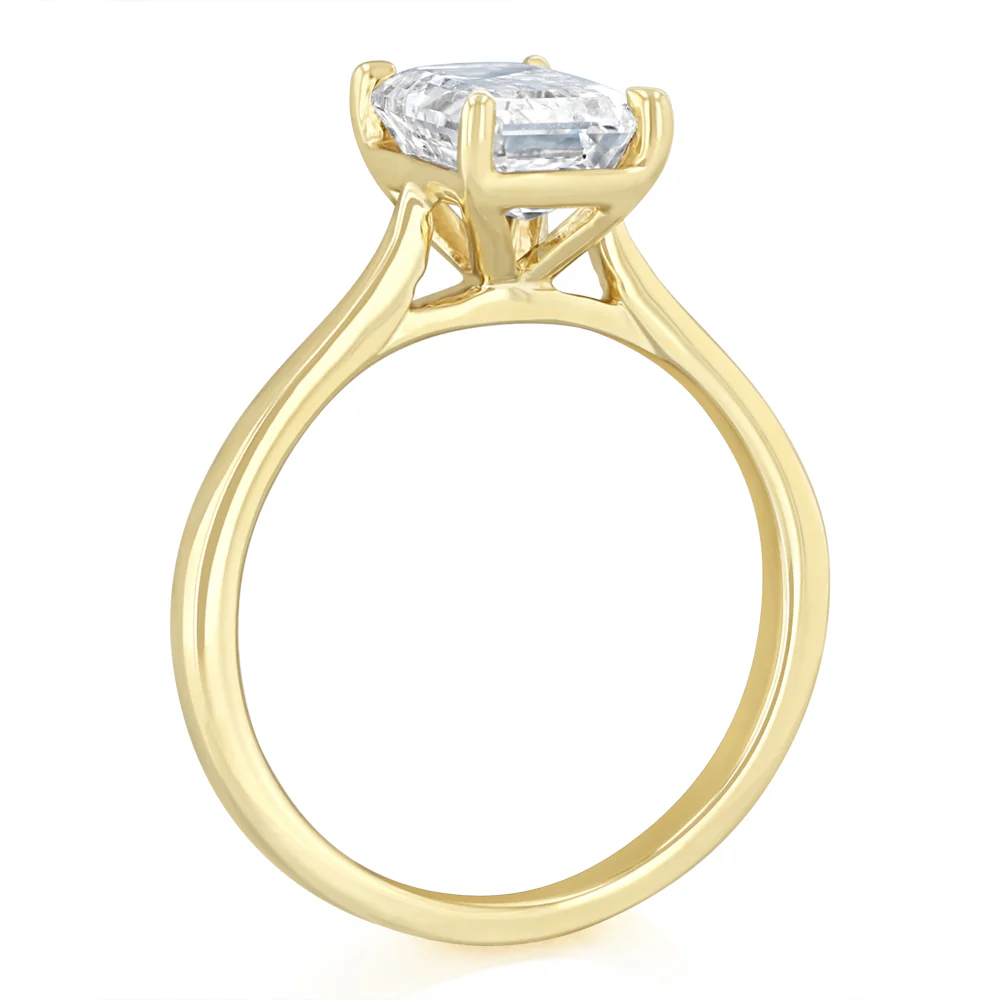 Luminesce Lab Grown 2 Carat Diamond Solitaire Emerald Ring in 9ct Yellow Gold - Image 3