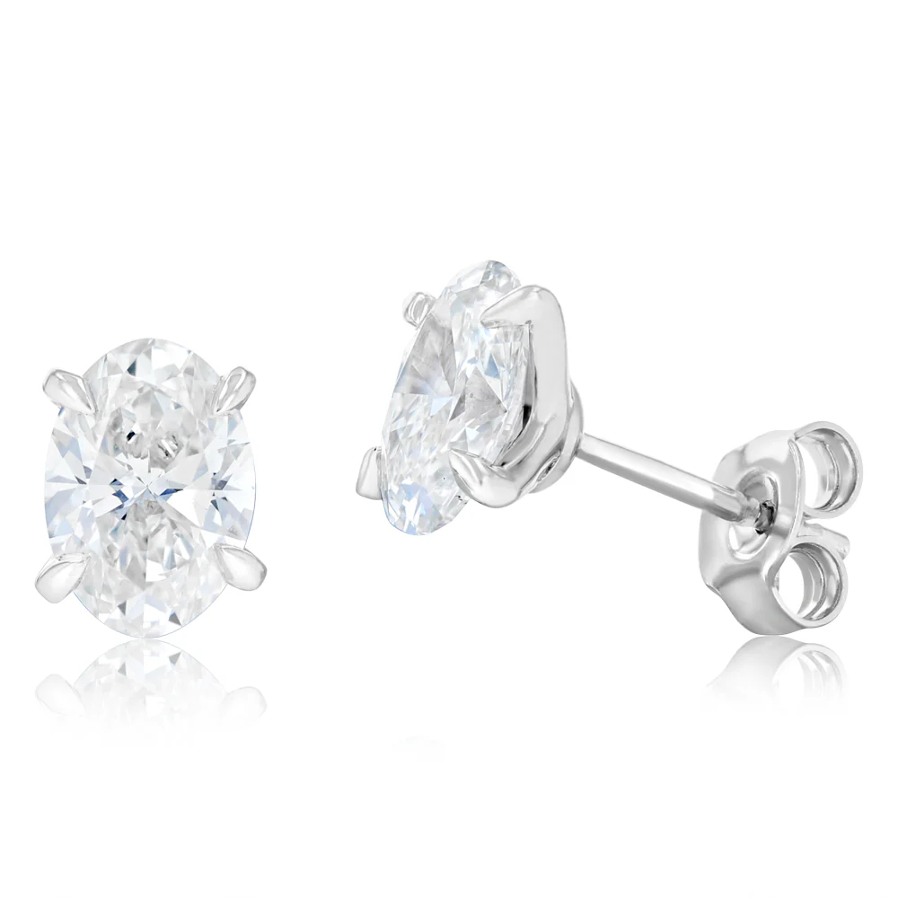 Luminesce Lab Grown 2 Carat Diamond Solitaire Oval Earrings in Sterling Silver