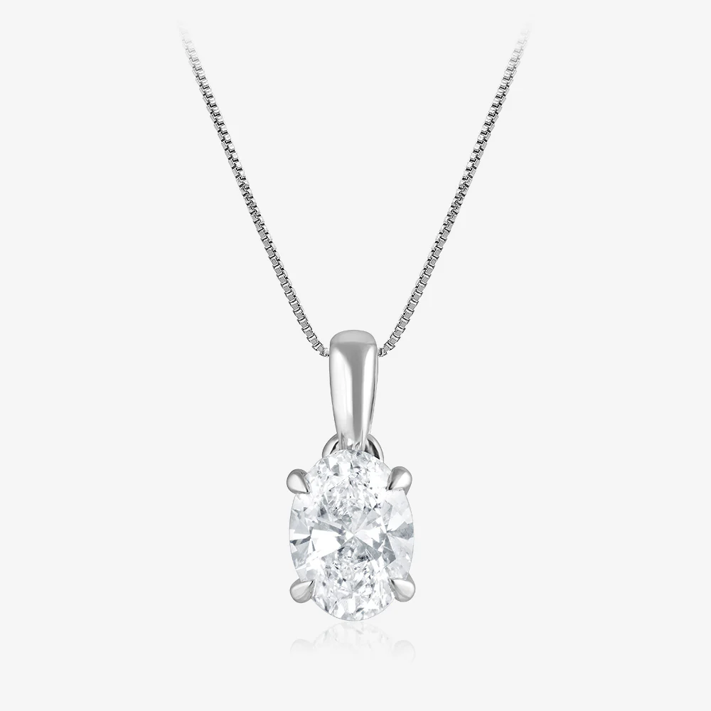 Luminesce Lab Grown 2 Carat Diamond Solitaire Oval Pendant on Chain in Sterling Silver