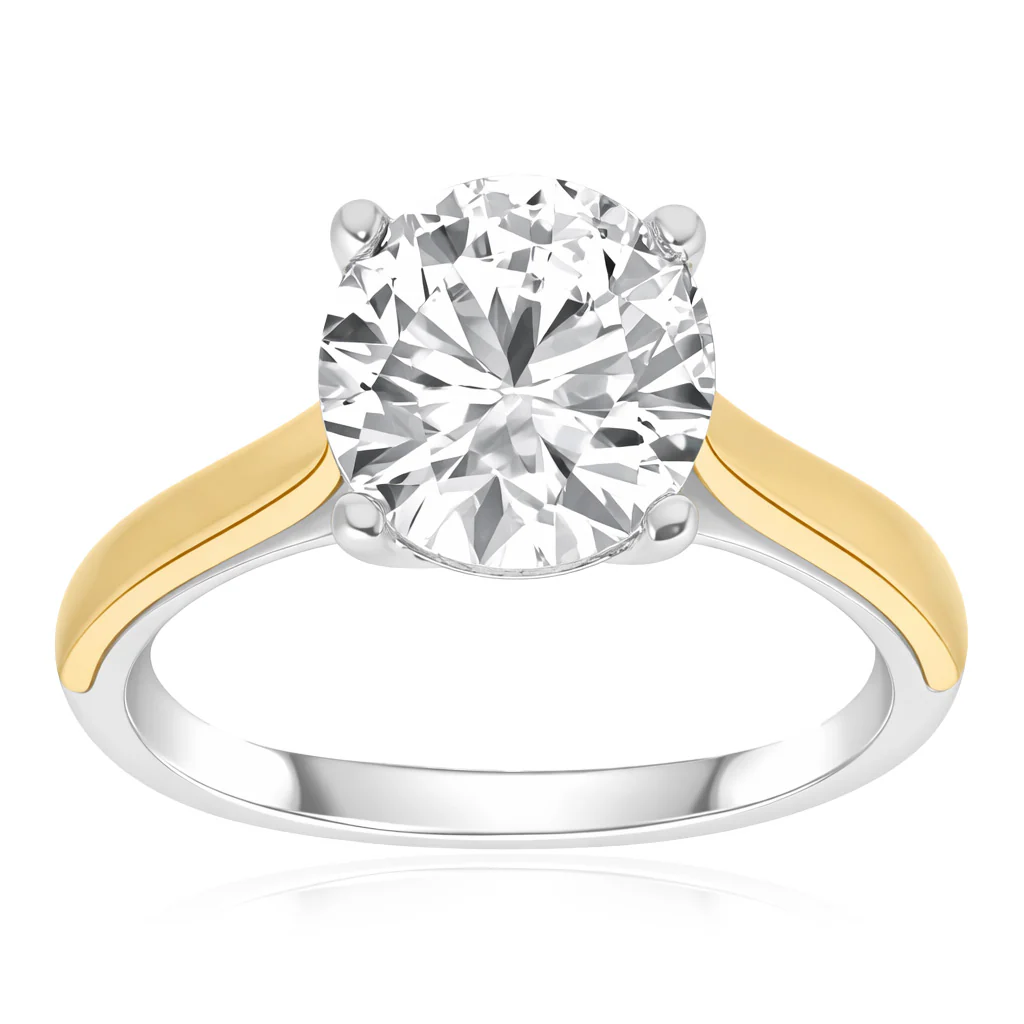 Luminesce Lab Grown 2 Carat Diamond Solitaire Ring in 9ct Yellow Gold and Sterling Silver