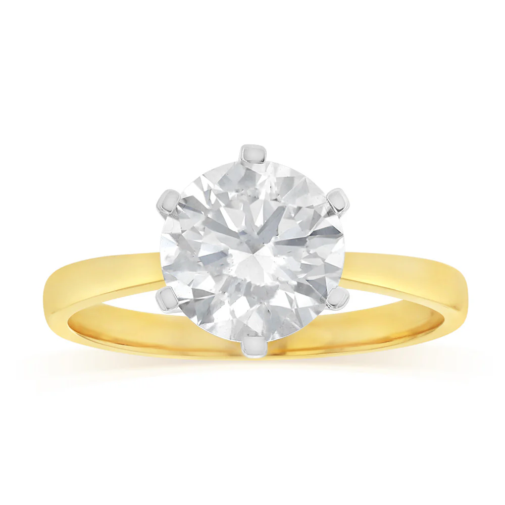 Luminesce Lab Grown 2 Carats Certified Diamond Solitaire Ring in 18ct Yellow Gold