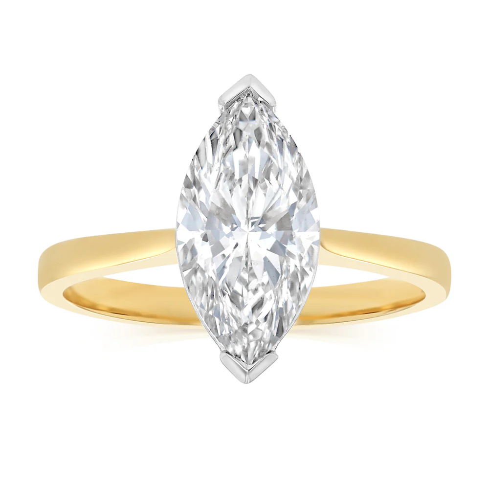 Luminesce Lab Grown 2 Carats Certified Marquise Diamond Solitaire Ring in 18ct Yellow Gold