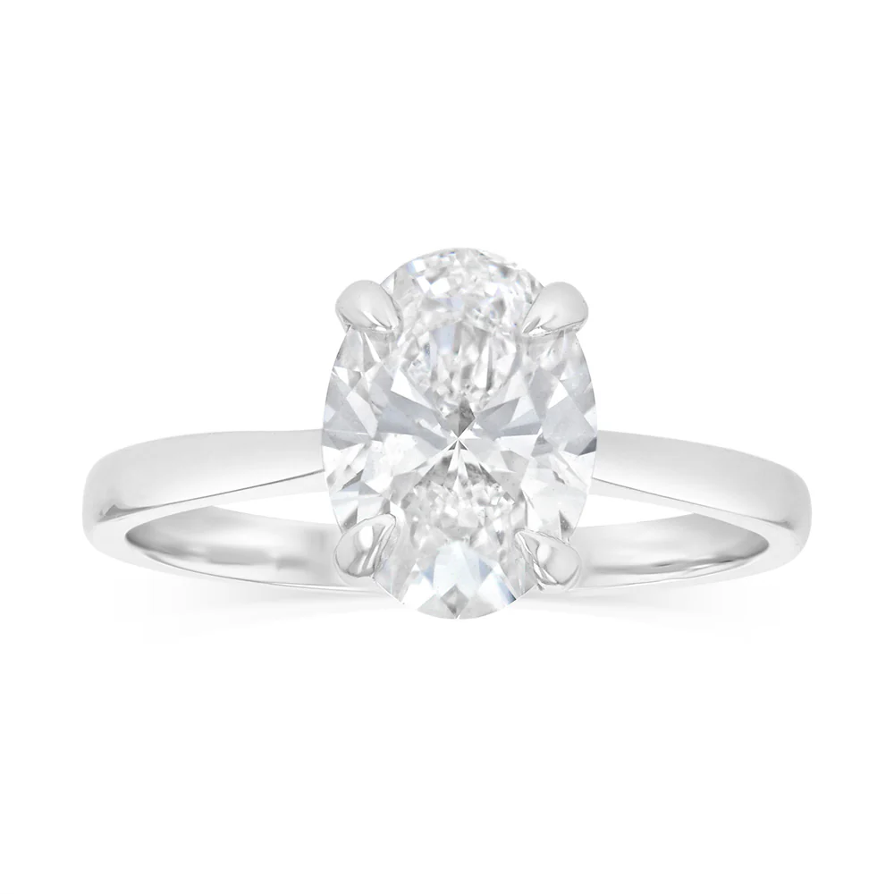 Luminesce Lab Grown 2 Carats Certified Oval Diamond Solitaire Ring in 18ct White Gold