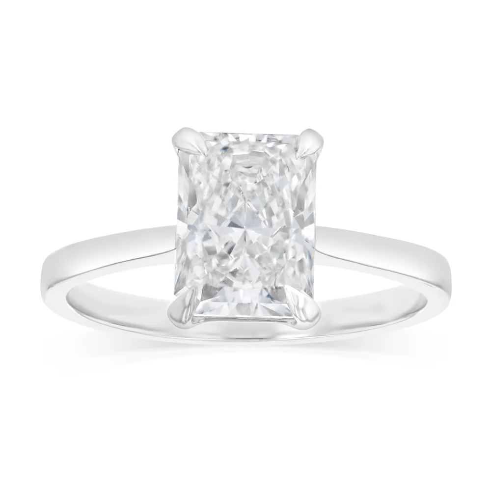 Luminesce Lab Grown 2 Carats Certified Radiant Diamond Solitaire Ring in 18ct White Gold