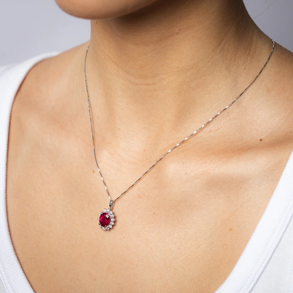 Luminesce Lab Grown 2 Carats Created Ruby with 0.50 Carat Diamond Pendant in Sterling Silver - Image 2
