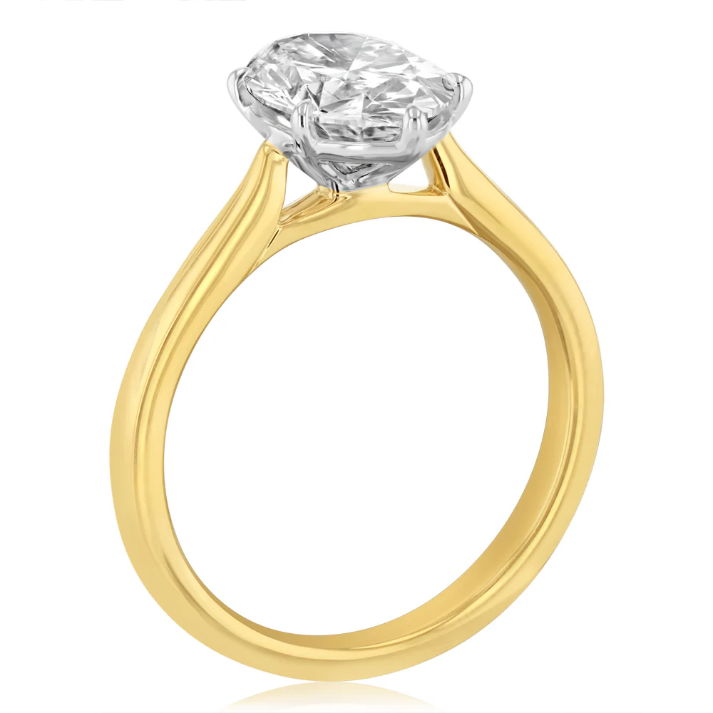 Luminesce Lab Grown 2 Carats Diamond Oval Solitaire Ring in 9ct Yellow Gold - Image 3