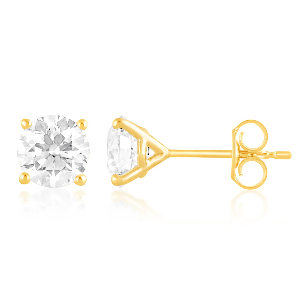 Luminesce Lab Grown 2 Carats Diamond Stud Earrings in 9ct Yellow Gold
