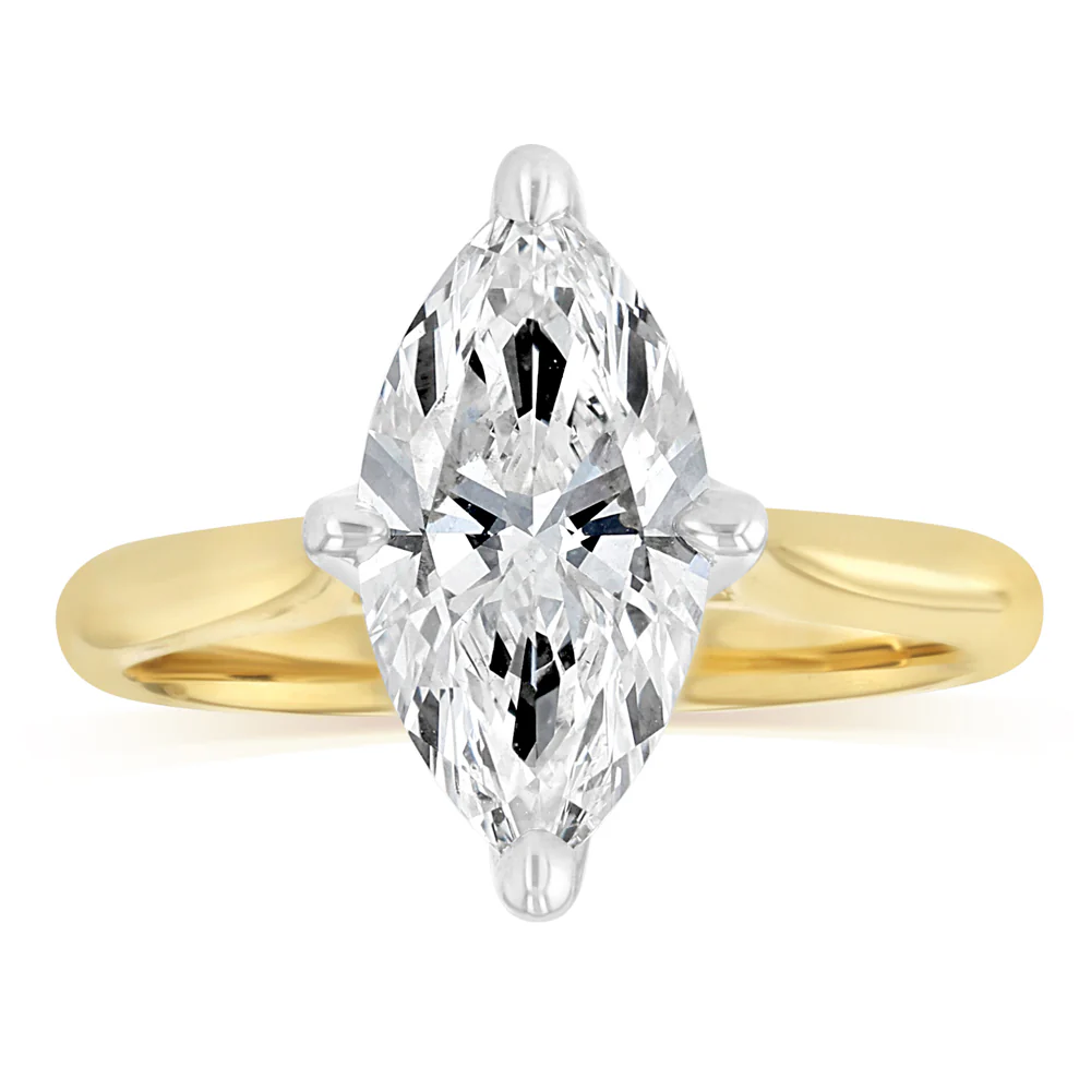 Luminesce Lab Grown 2 Carats Marquise Diamond Solitaire Ring in 9ct Yellow Gold