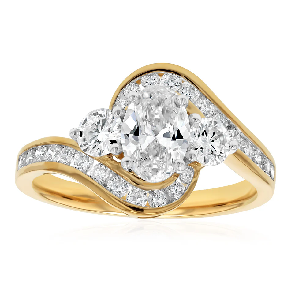 Luminesce Lab Grown 2 Carats Solitaire Diamond Ring with Channel Set Side Diamonds in 9ct Yellow Gold