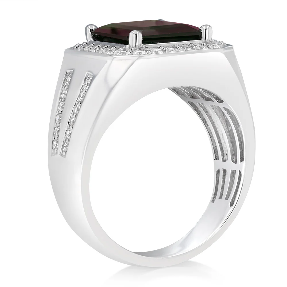 Luminesce Lab Grown 3/4 Carat Diamond and Natural Garnet Gents Ring in Sterling Silver - Image 3