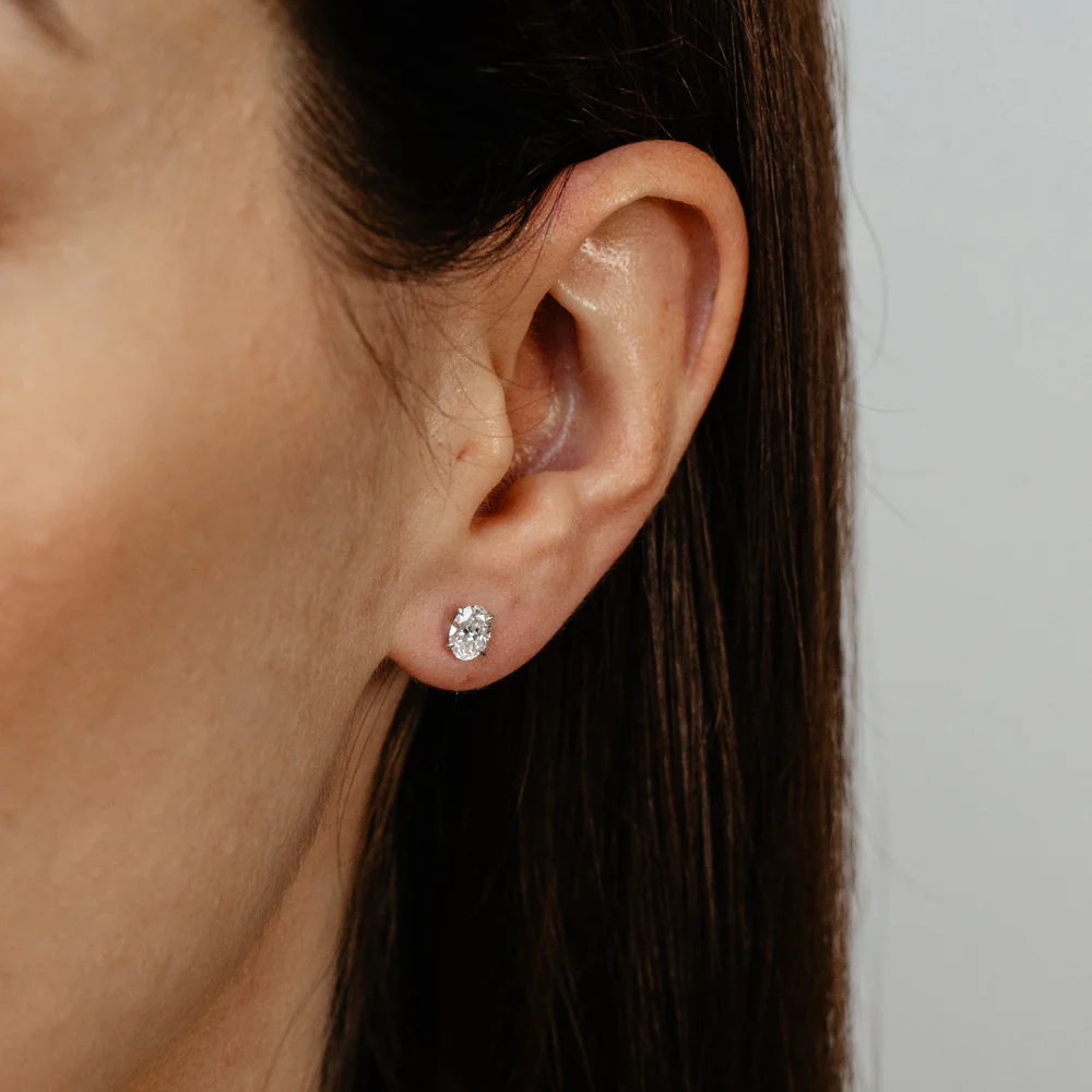 Luminesce Lab Grown 3/4 Carat Diamond Solitaire Oval Earrings in Sterling Silver - Image 2
