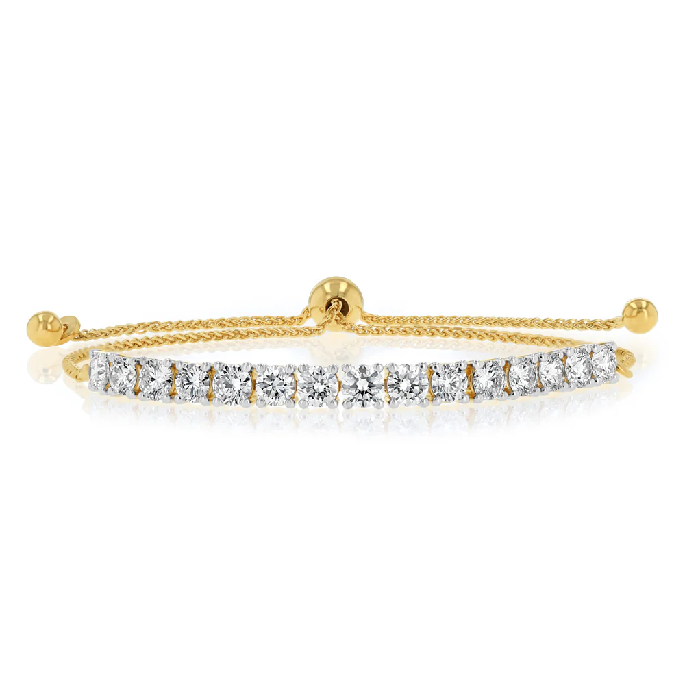 Luminesce Lab Grown 3 Carat Diamond Bolo Bracelet in Gold Plated Sterling Silver