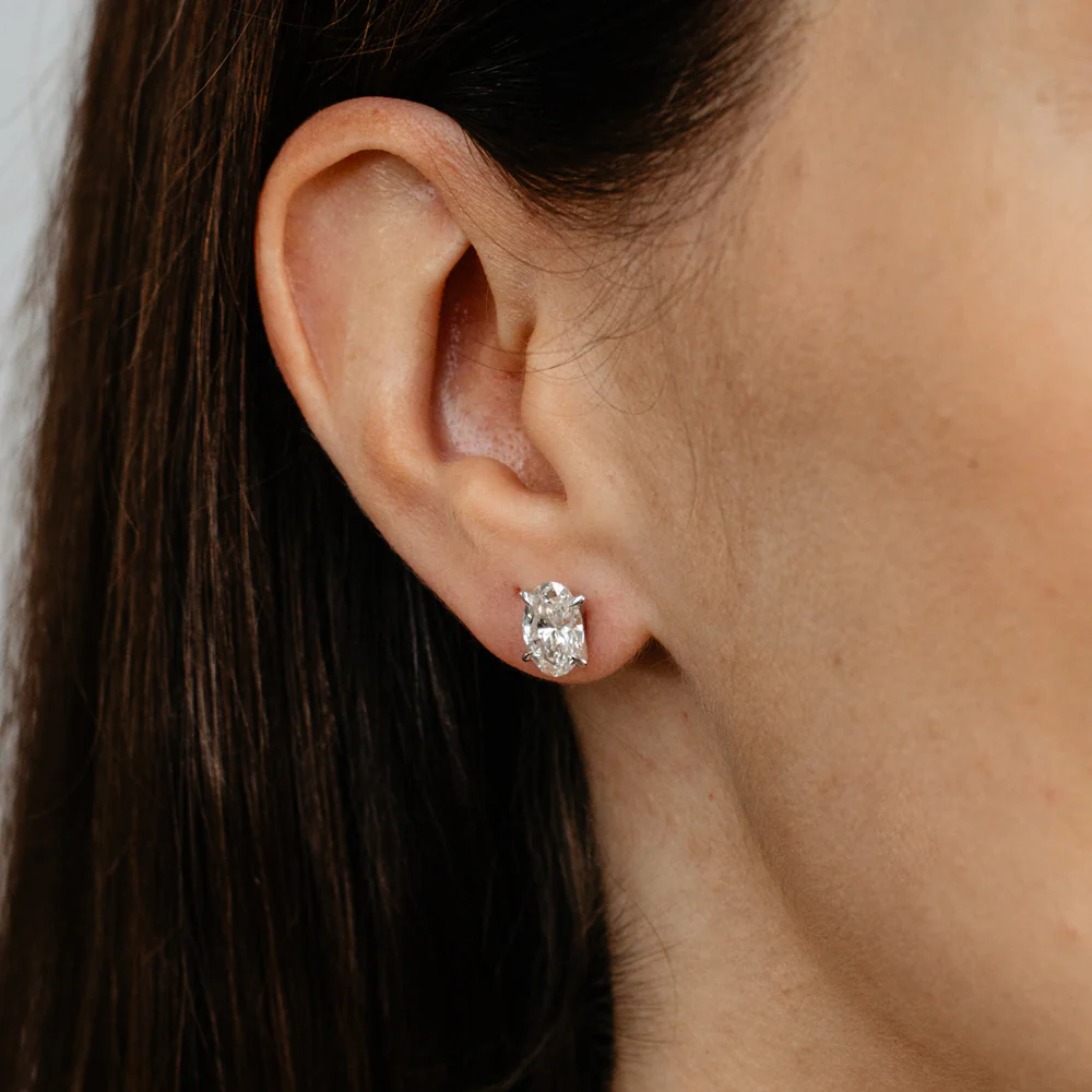 Luminesce Lab Grown 3 Carat Diamond Solitaire Oval Earrings in Sterling Silver - Image 2