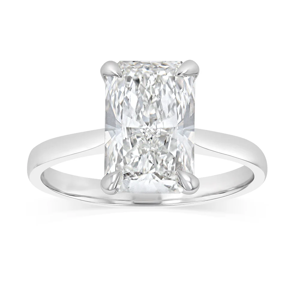 Luminesce Lab Grown 3 Carats Certified Radiant Diamond Solitaire Ring in 18ct White Gold