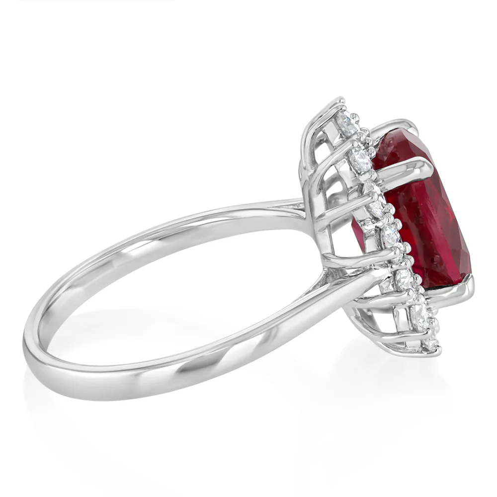 Luminesce Lab Grown 3 Carats Created Ruby with 0.70 Carat Diamond Ring in Sterling Silver - Image 2