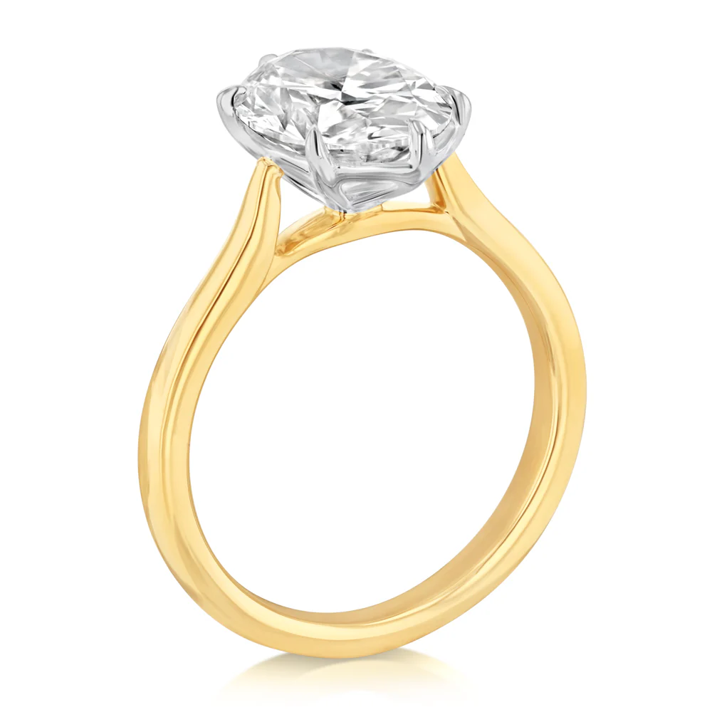 Luminesce Lab Grown 3 Carats Diamond Oval Solitaire Ring in 9ct Yellow Gold - Image 3