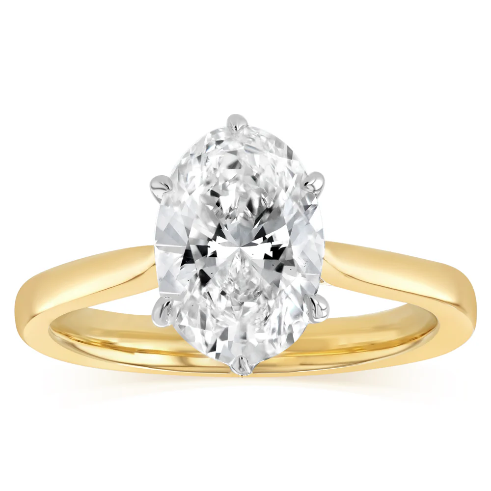 Luminesce Lab Grown 3 Carats Diamond Oval Solitaire Ring in 9ct Yellow Gold - Image 4