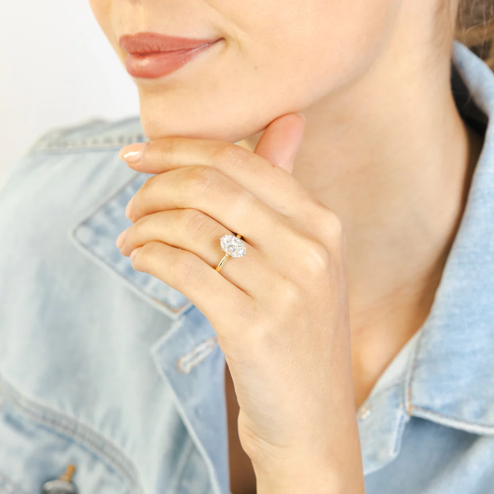 Luminesce Lab Grown 3 Carats Diamond Oval Solitaire Ring in 9ct Yellow Gold - Image 5