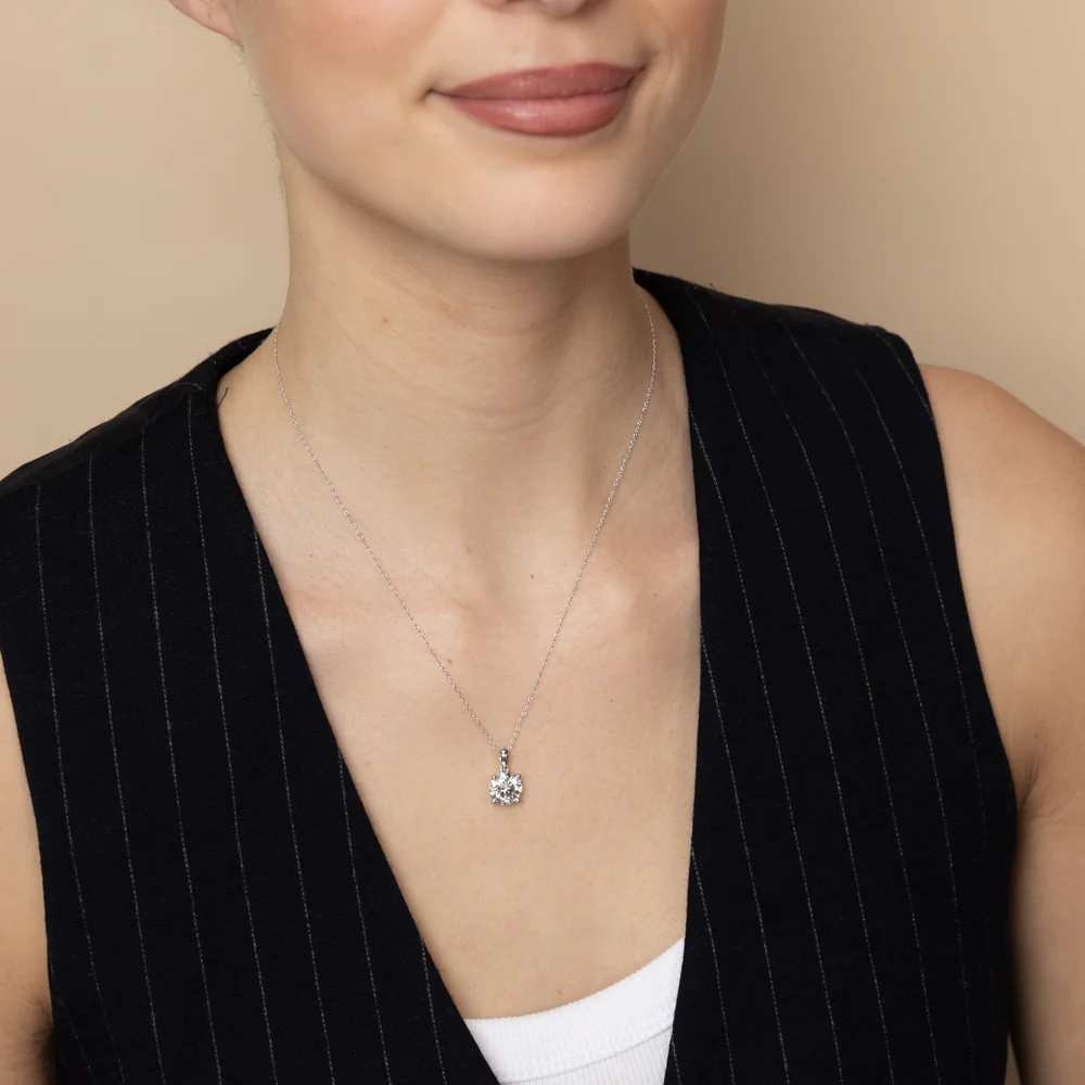 Luminesce Lab Grown 3 Carats Diamond Solitaire Pendant on Adjustable Chain in 9ct White Gold - Image 2