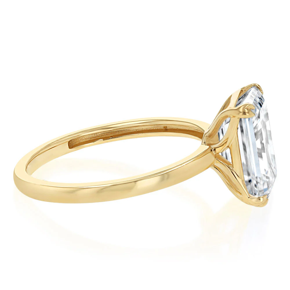 Luminesce Lab Grown 4 Carat Certified Emerald Diamond Solitaire Ring in 9ct Yellow Gold - Image 2