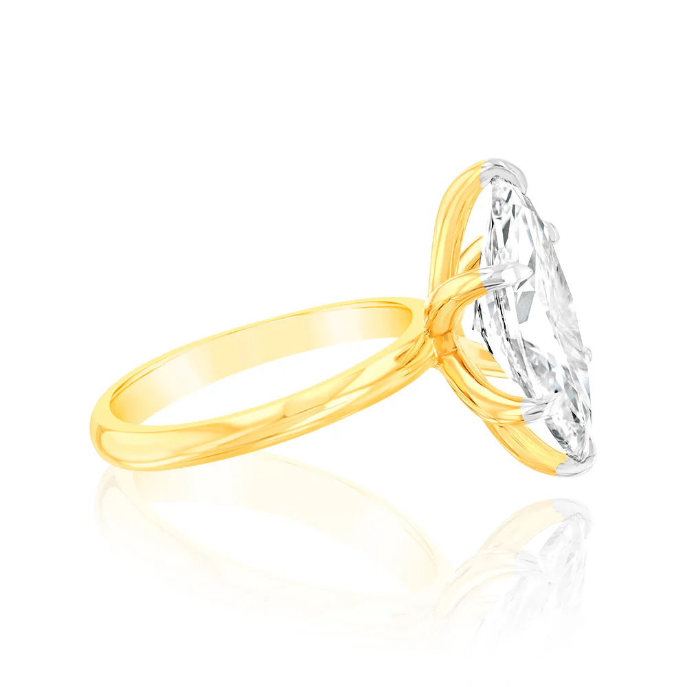 Luminesce Lab Grown 4 Carats Certified Marquise Diamond Engagement Ring in 18ct Yellow Gold - Image 2