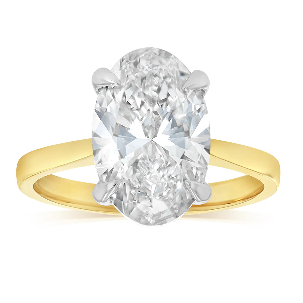 Luminesce Lab Grown 4 Carats Certified Oval Diamond Solitaire Ring in 18ct Yellow Gold