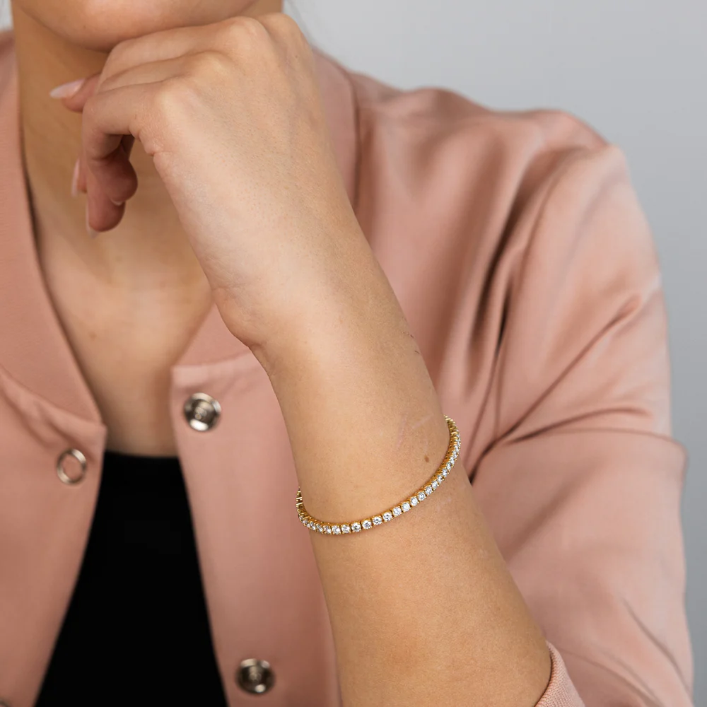 Luminesce Lab Grown 4 Carats Diamond Tennis Bracelet in Gold Plated Silver - Image 5