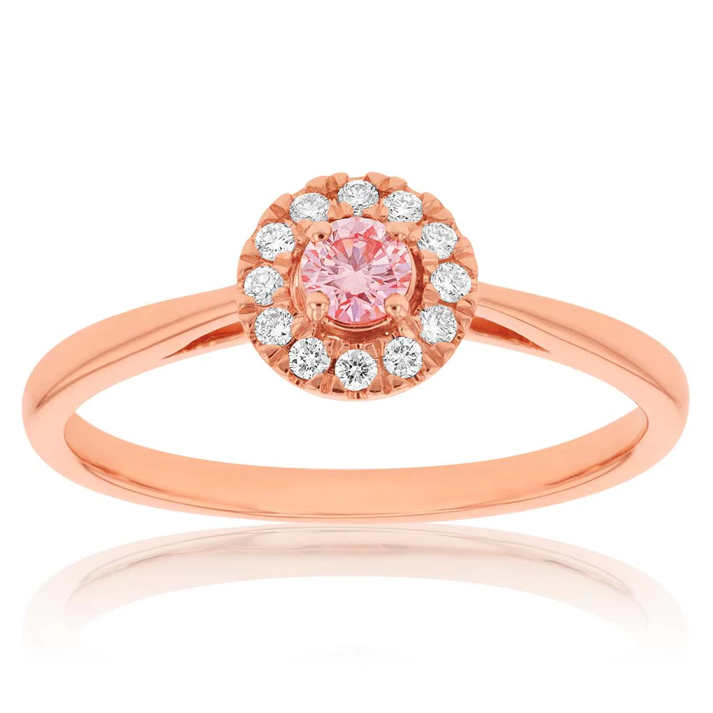 Luminesce Lab Grown 9ct Rose Gold 1/5 Carat Pink & White Diamond Ring