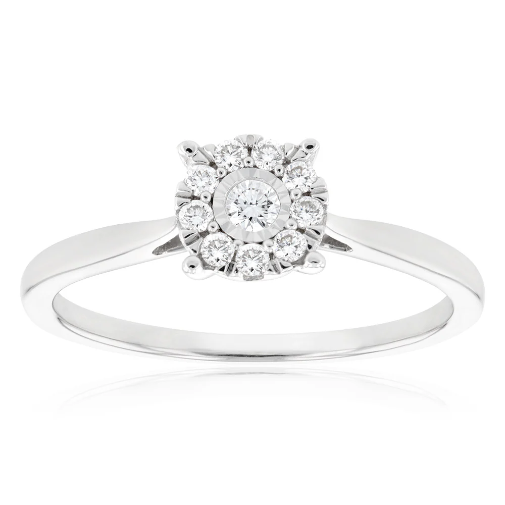 Luminesce Lab Grown 9ct White Gold 0.15 Carat Diamond Halo Solitaire Ring