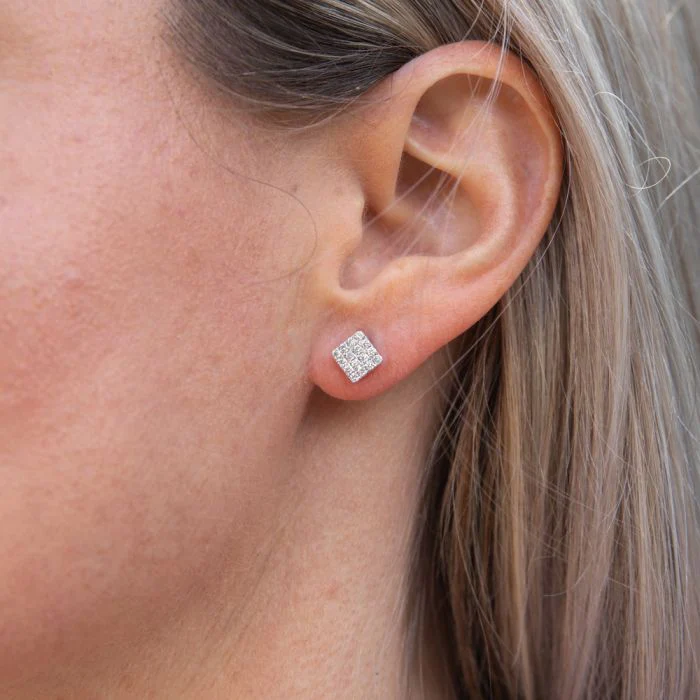 Luminesce Lab Grown 9ct White Gold 1/3 Carat Diamond Stud Earrings with 32 Diamonds - Image 2