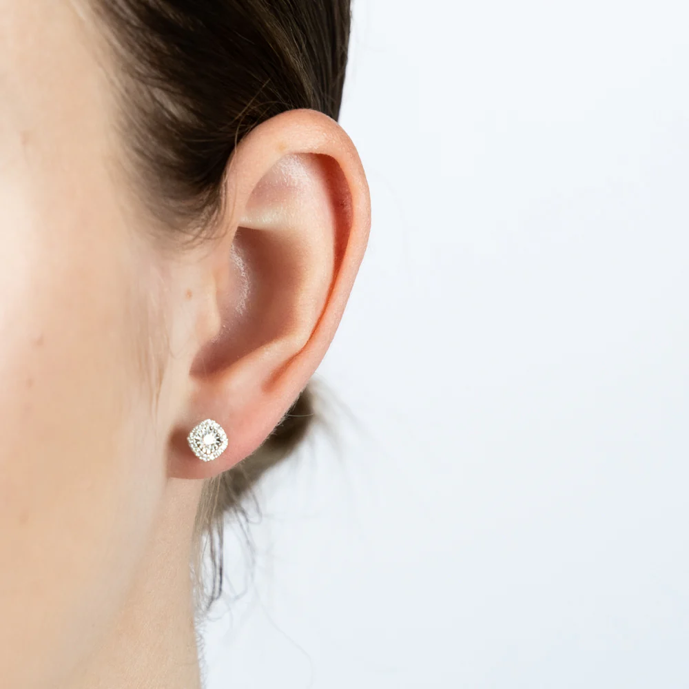 Luminesce Lab Grown 9ct White Gold 1/5 Carat Diamond Halo Stud Earrings - Image 2