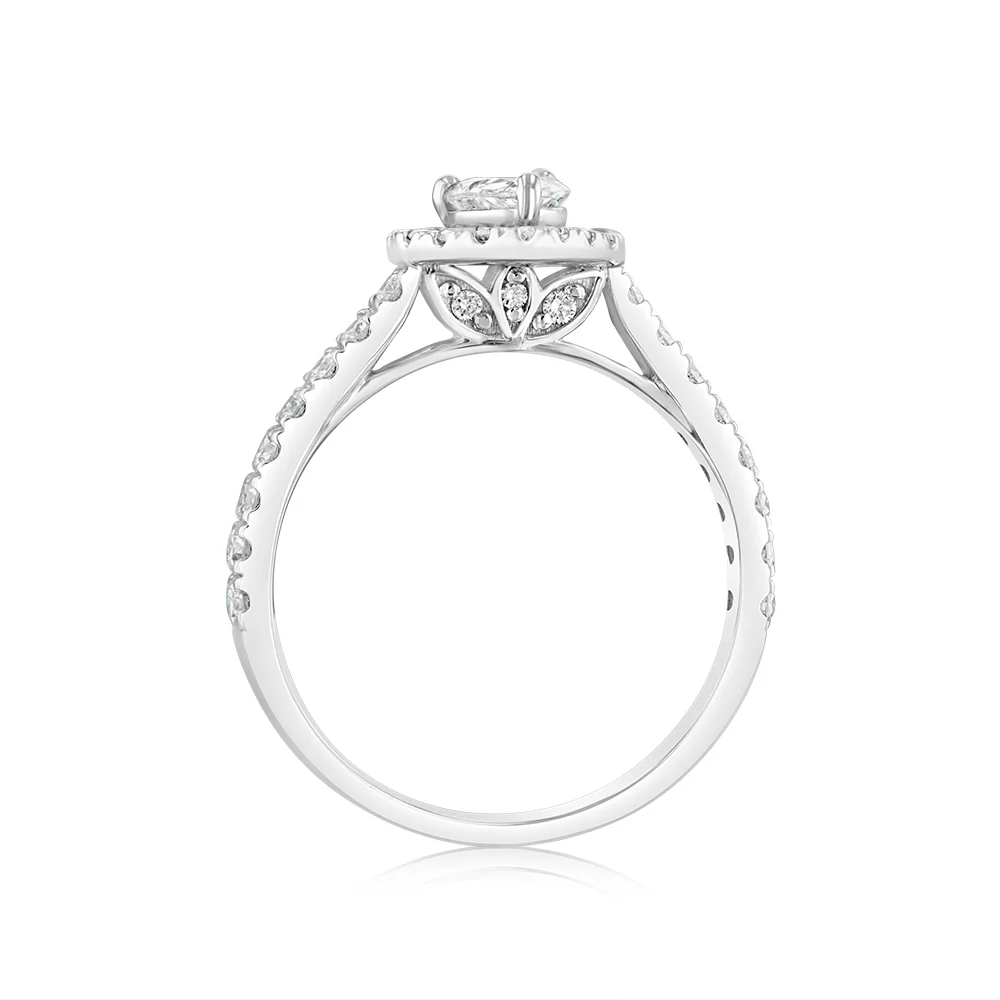 Luminesce Lab Grown 9ct White Gold 1 Carat Diamond Halo Solitaire Ring with Pear Centre Diamond - Image 3