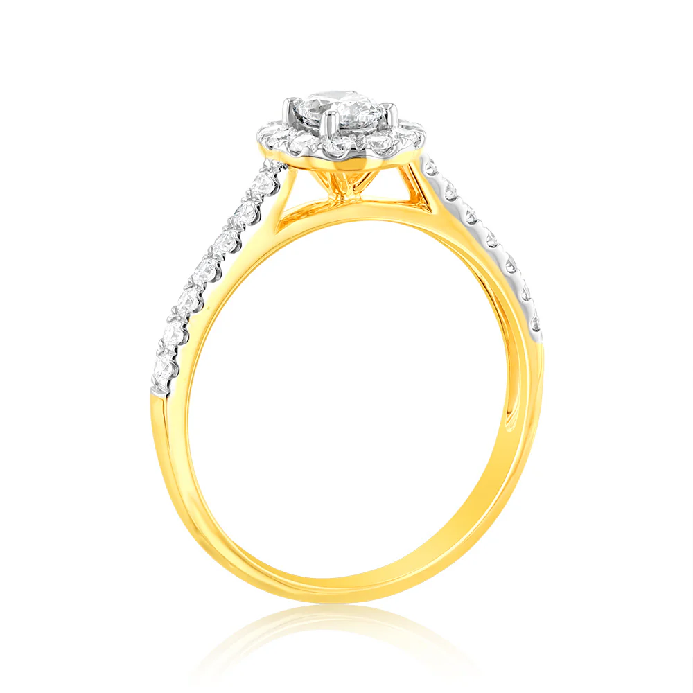 Luminesce Lab Grown 9ct yellow Gold 0.55 Carat Halo Oval Brilliant Cut Ring - Image 3