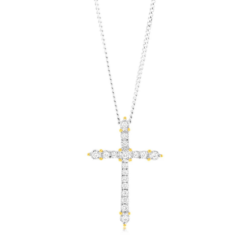 Luminesce Lab Grown 9ct Yellow Gold 1/10 Carat Cross Diamond Pendant