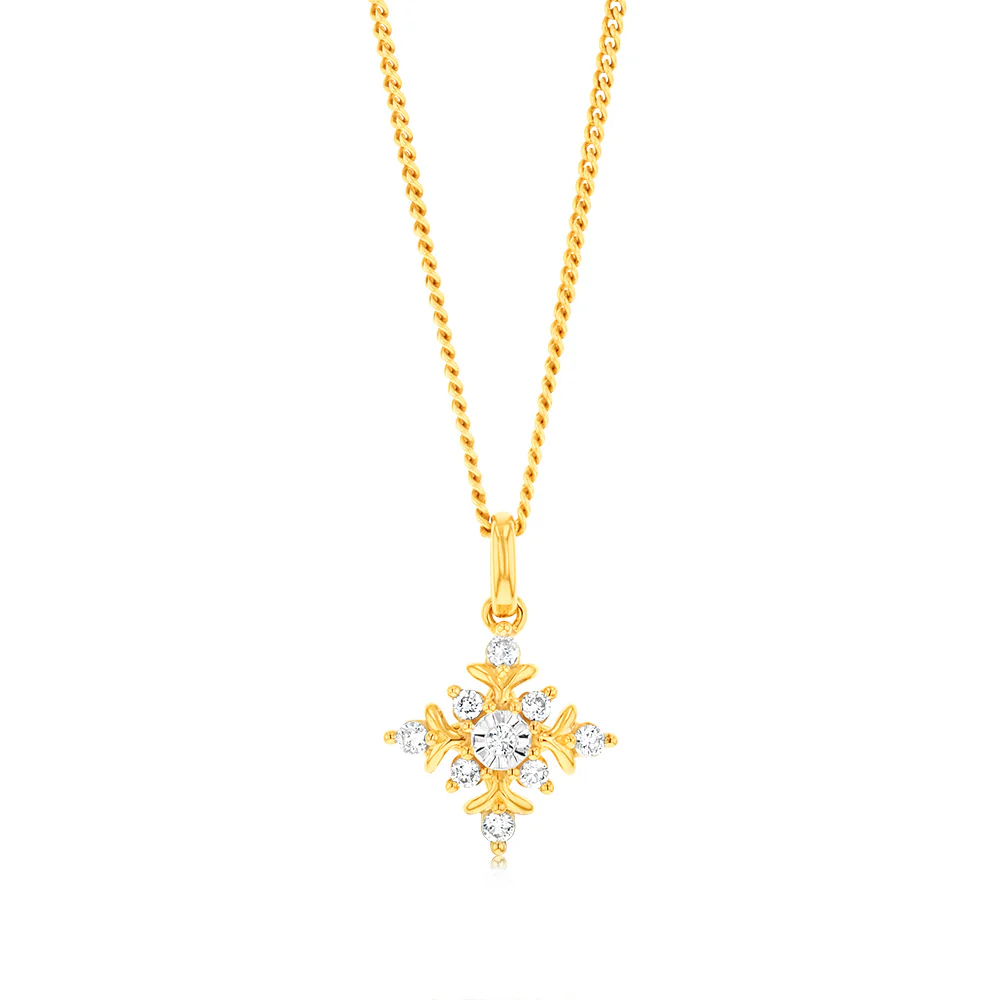 Luminesce Lab Grown 9ct Yellow Gold 1/10 Carat Diamond Snowflake Pendant
