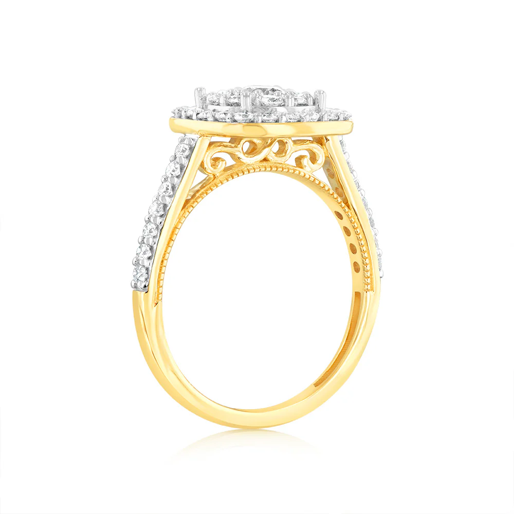 Luminesce Lab Grown 9ct Yellow Gold 1.2 Carat Diamond Cushion Shaped Bridal Ring Set - Image 3