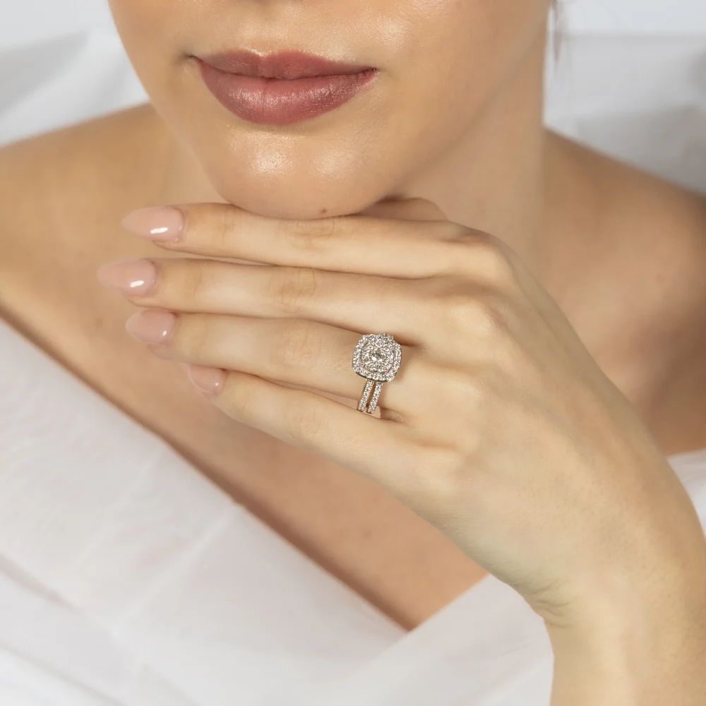 Luminesce Lab Grown 9ct Yellow Gold 1.2 Carat Diamond Cushion Shaped Bridal Ring Set - Image 4