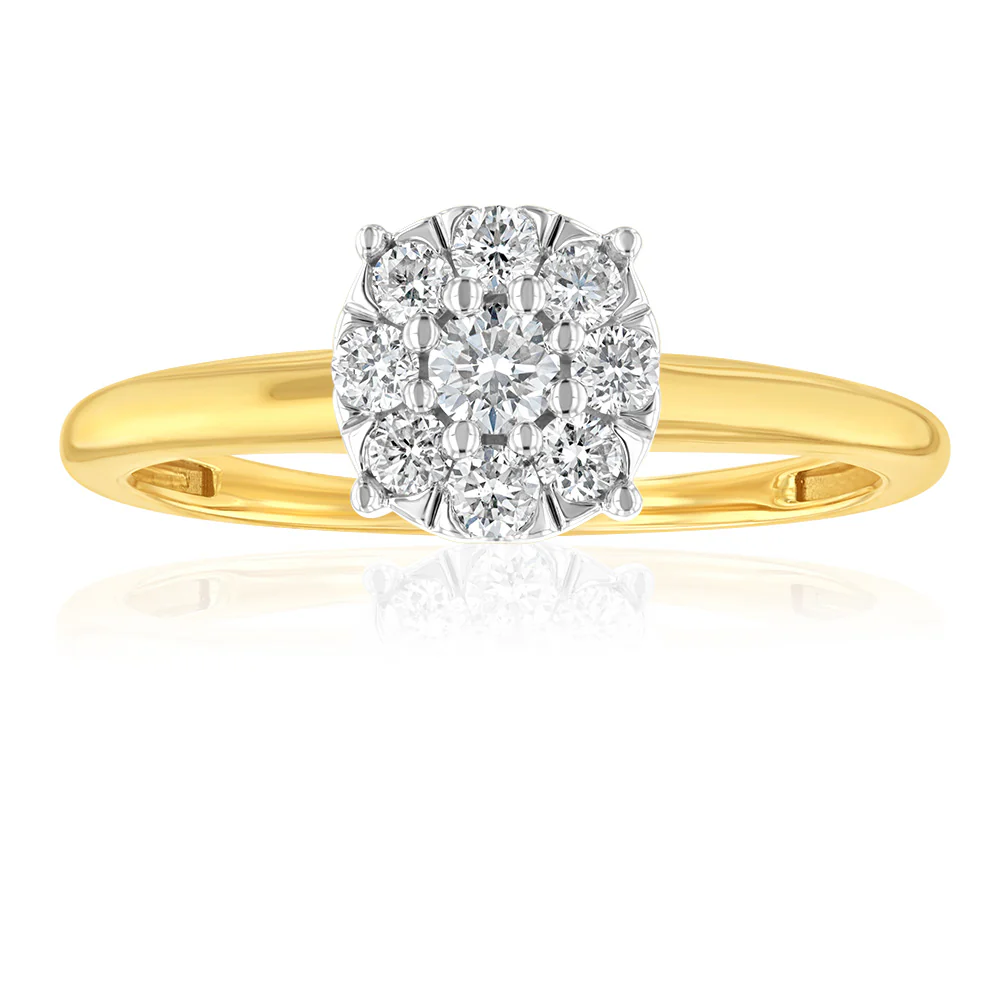 Luminesce Lab Grown 9ct Yellow Gold 1/3 Carat Diamond Flower Shaped Ring