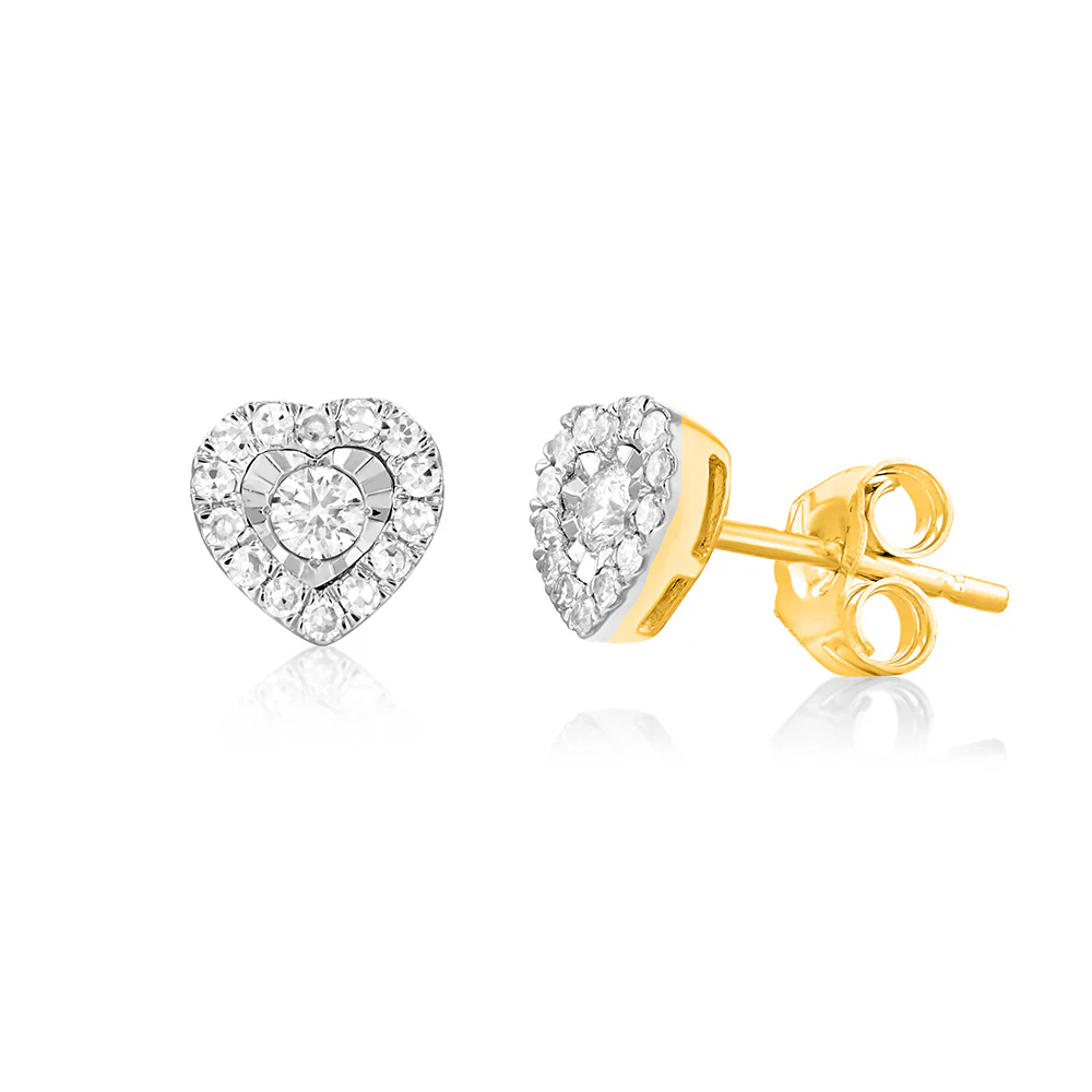 Luminesce Lab Grown 9ct Yellow Gold 1/4 Carat Diamond Heart Stud Earrings