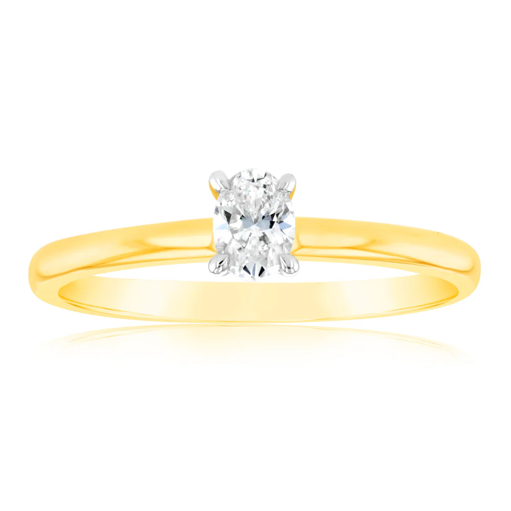 Luminesce Lab Grown 9ct Yellow Gold 1/4 Carat Oval Cut Solitaire Diamond Ring