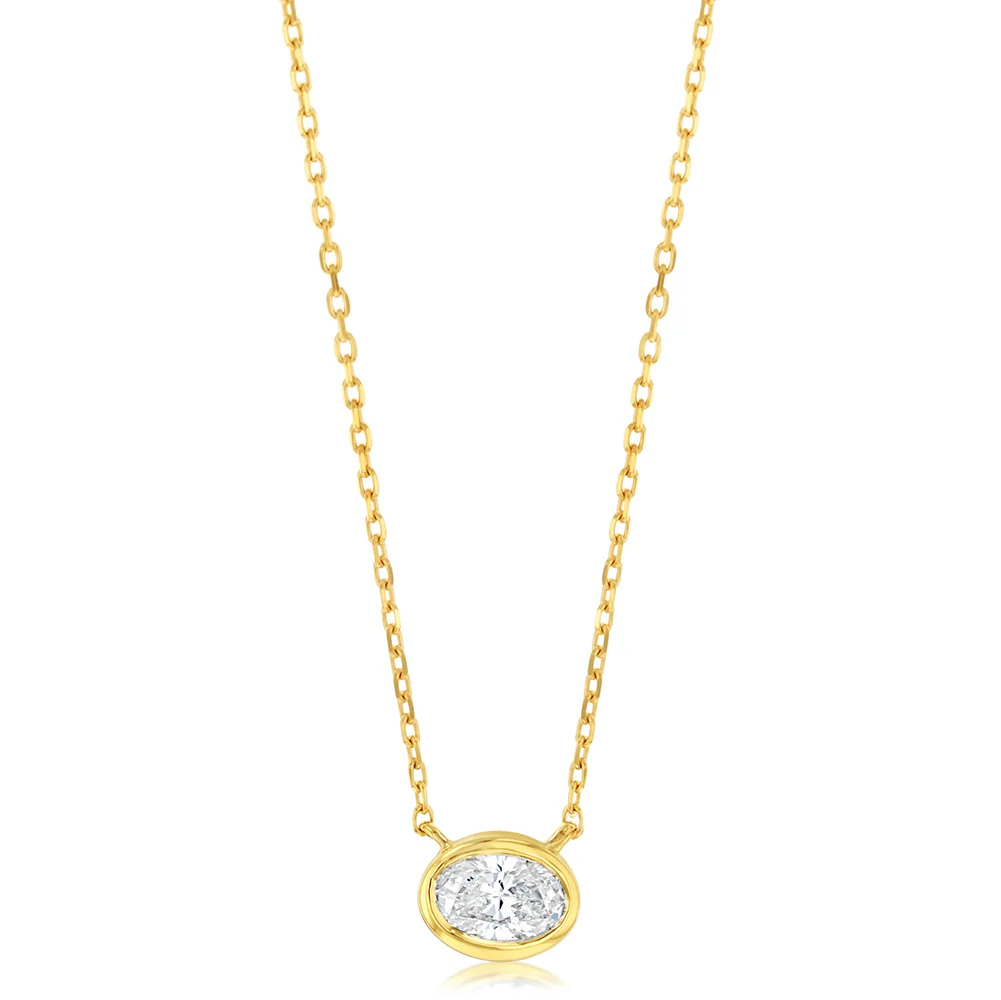 Luminesce Lab Grown 9ct Yellow Gold 1/5 Carat Diamond Oval Shaped Bezel Pendant