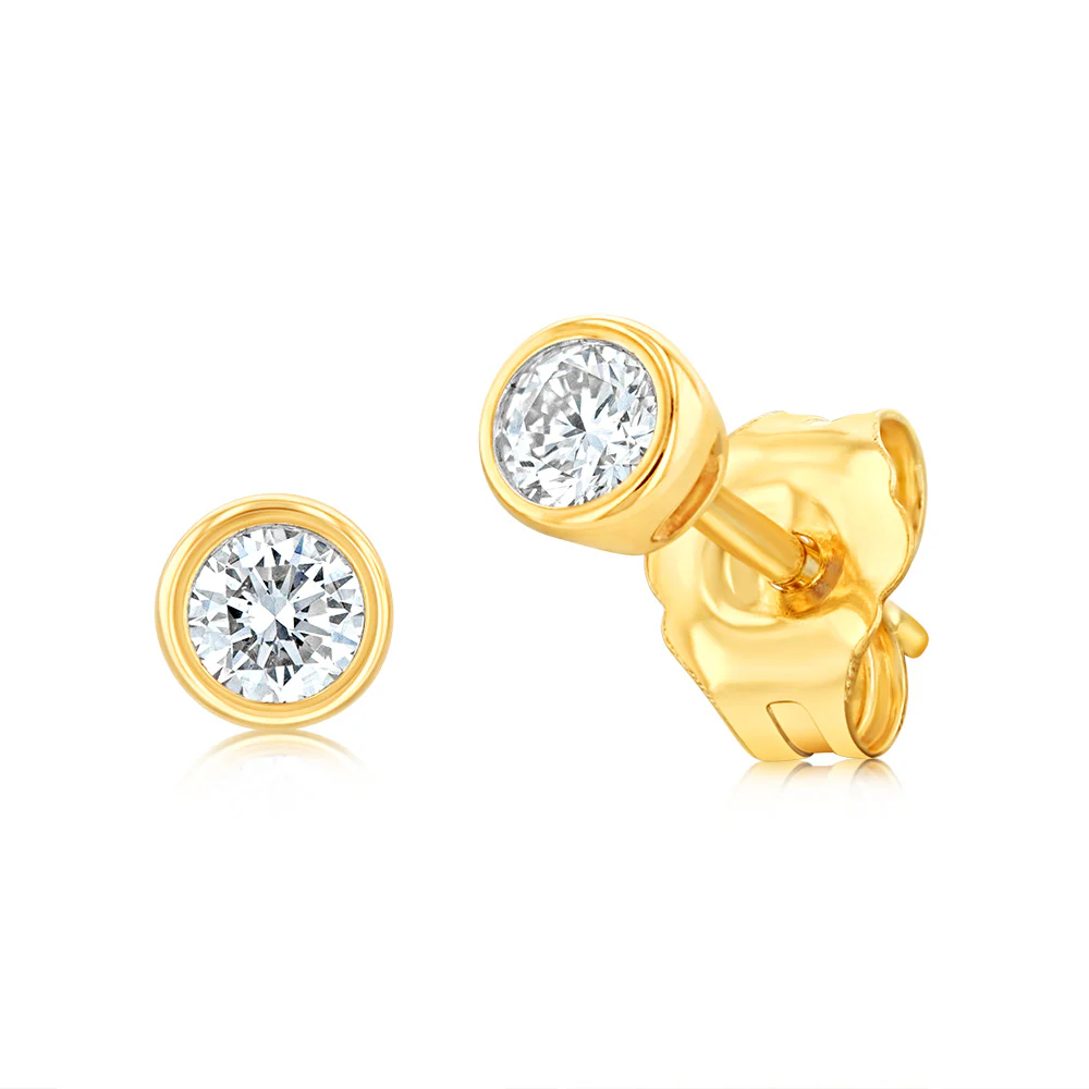 Luminesce Lab Grown 9ct Yellow Gold 1/6 Carat Diamond Bezel Set Earrings