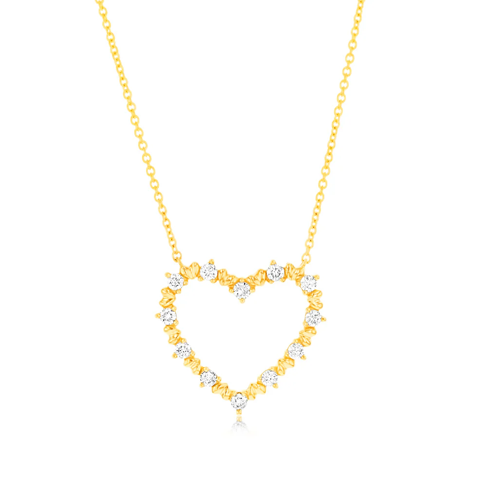 Luminesce Lab Grown 9ct Yellow Gold 1/6 Carat Diamond Heart Pendant on Chain
