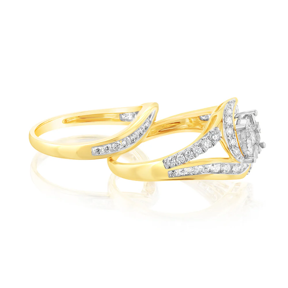 Luminesce Lab Grown 9ct Yellow Gold 1 Carat Bridal Diamond Ring Set - Image 2