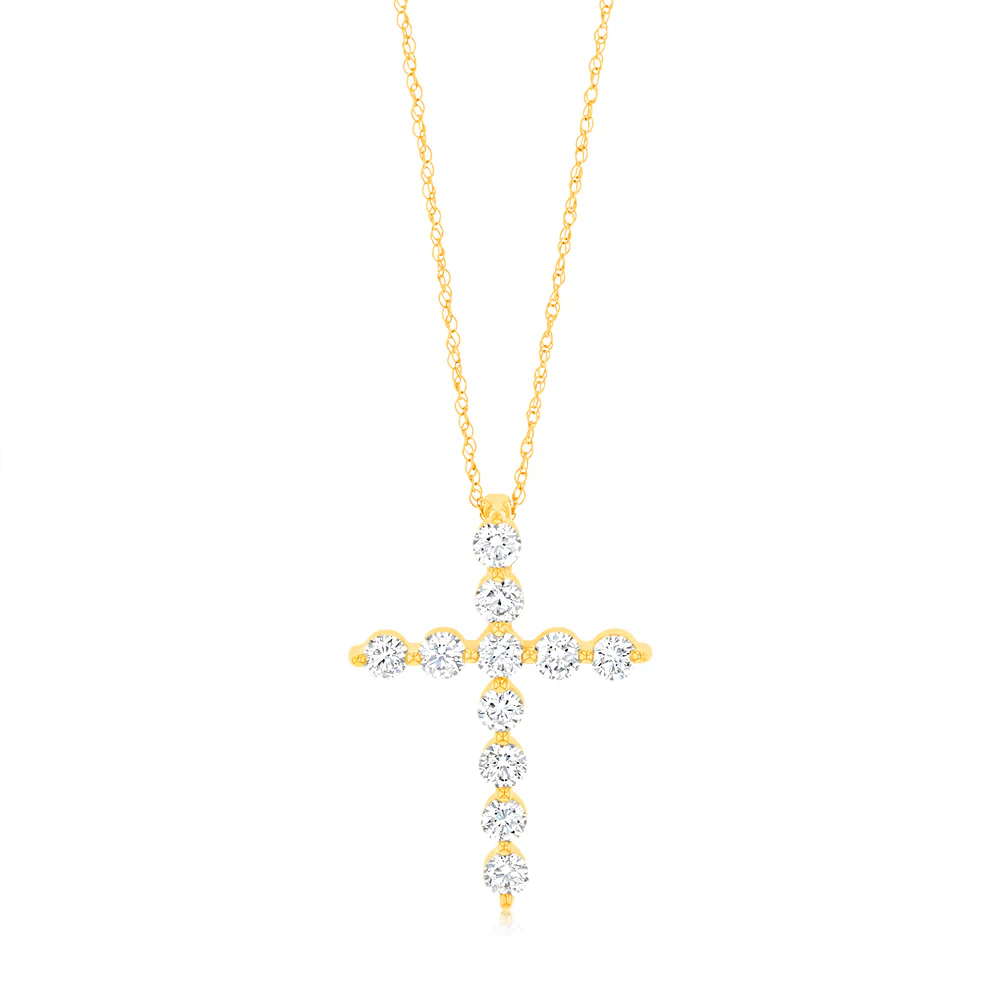 Luminesce Lab Grown 9ct Yellow Gold 1 Carat Cross Pendant with Chain