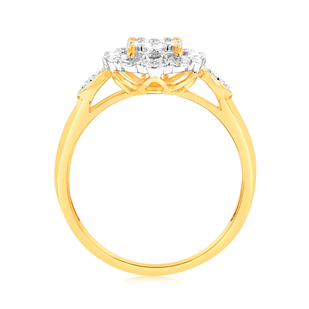 Luminesce Lab Grown 9ct Yellow Gold 10 Diamonds Oval Dress Ring - Image 2